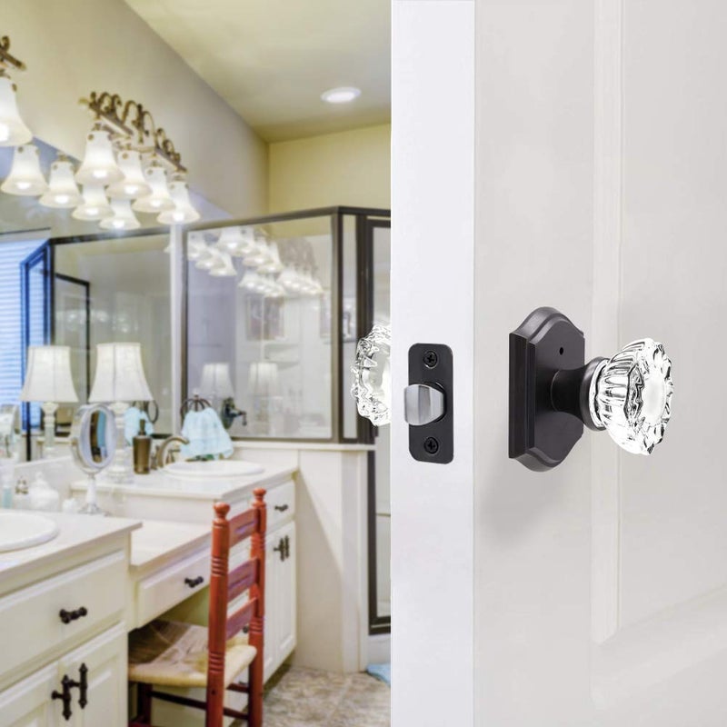 CLCTK Crystal Glass Door Knobs Interior with Lock, Vintage Privacy Door Knob for Bedroom Bathroom, Oil Rubbed Bronze - Image 4